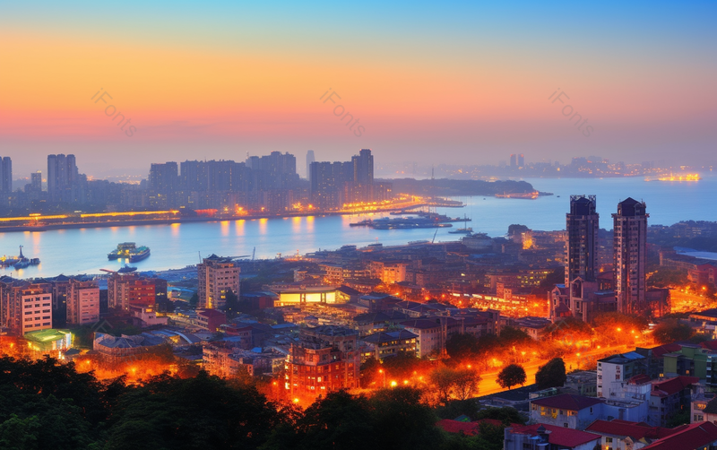 夜色航拍繁夕阳下华城市倒影缩影摄影背景,高清,摄影图,摄影图片,图片大全,摄影图免费下载